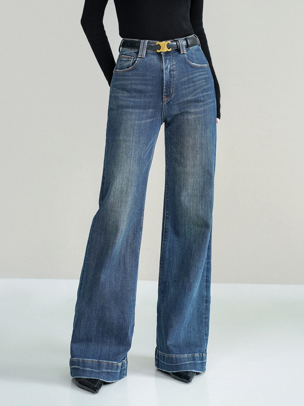 Commense Mid-Waist Bootcut Denim Jeans Without Belt